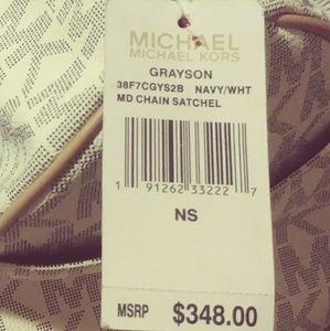 Michael Kors navy white satchel MK signature colle